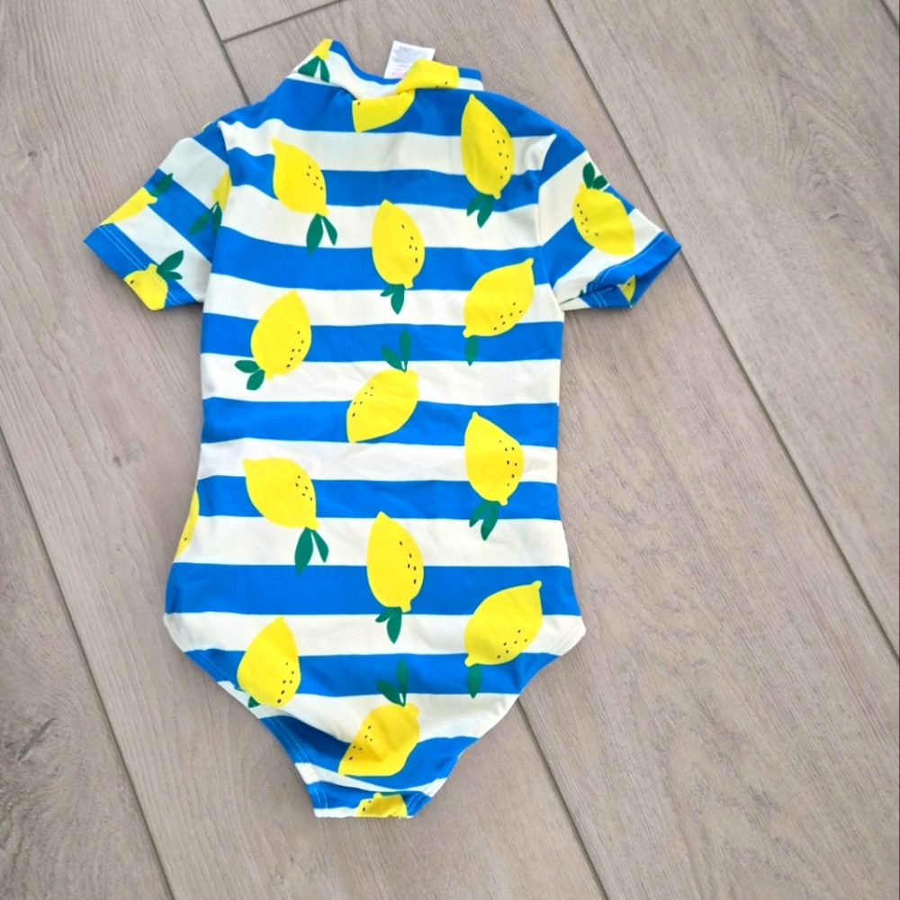 Blue and White Striped Lemon Print Swimsuit Mini Boden 5-6